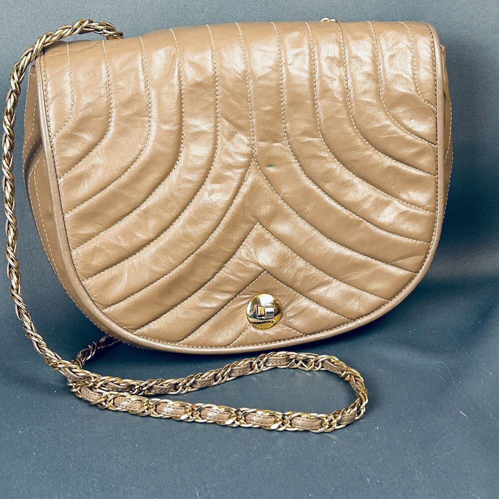Meyers Vintage Taupe Leather Quilted Shoulder Bag Purse 9" X 7" - Picture 14 of 14